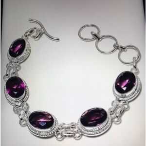 Amethyst Stamped 925 Sterling Silver Bracelet